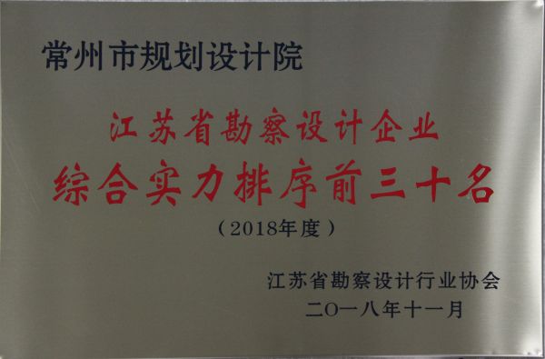 8、江苏省勘察设计企业综合实力排序前三十名奖牌(2018年度)